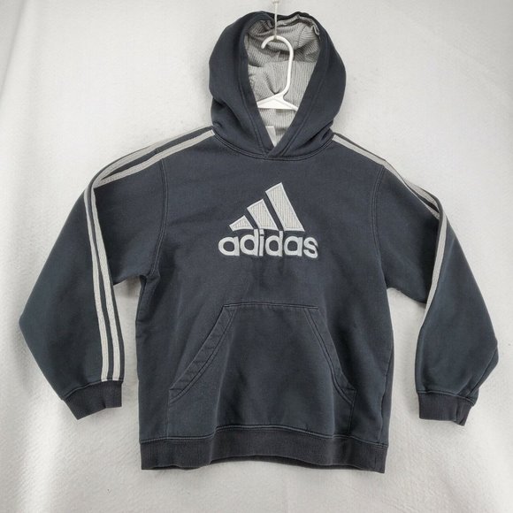 ADIDAS Top Kid's Long Sleeve Hooded Pullover High Neck Sweatshirt Black Med. - Picture 2 of 12